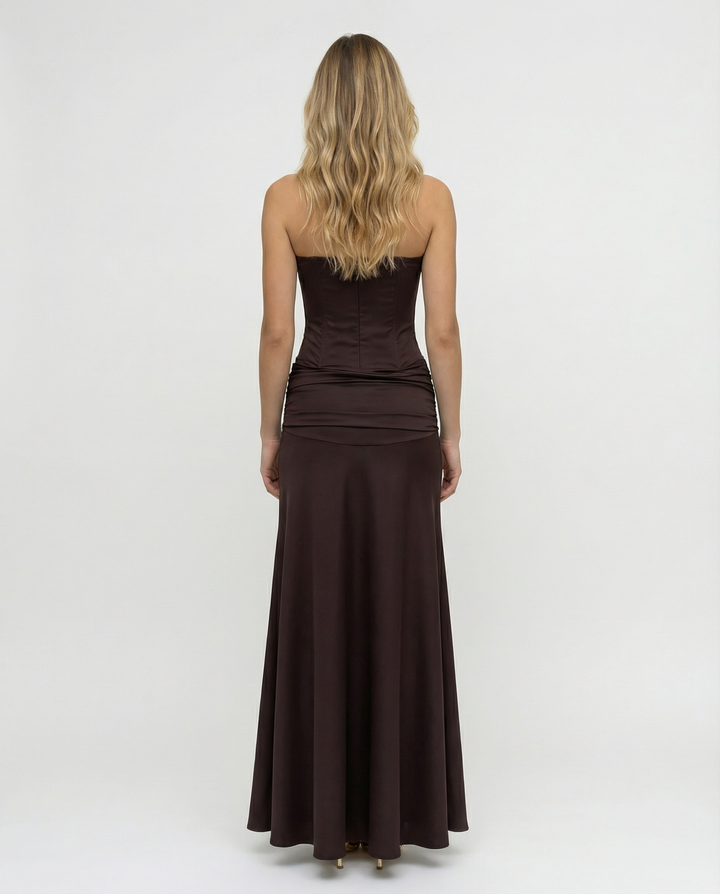 Graciela | Corset Bodice Ruched Satin Maxi Dress