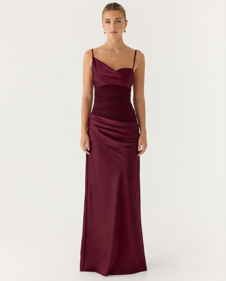 Tracie | Maxi Dress with Asymmetrical Neckline and Ruched Waist