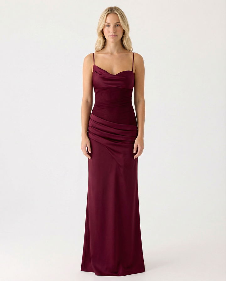 Tracie | Maxi Dress with Asymmetrical Neckline and Ruched Waist