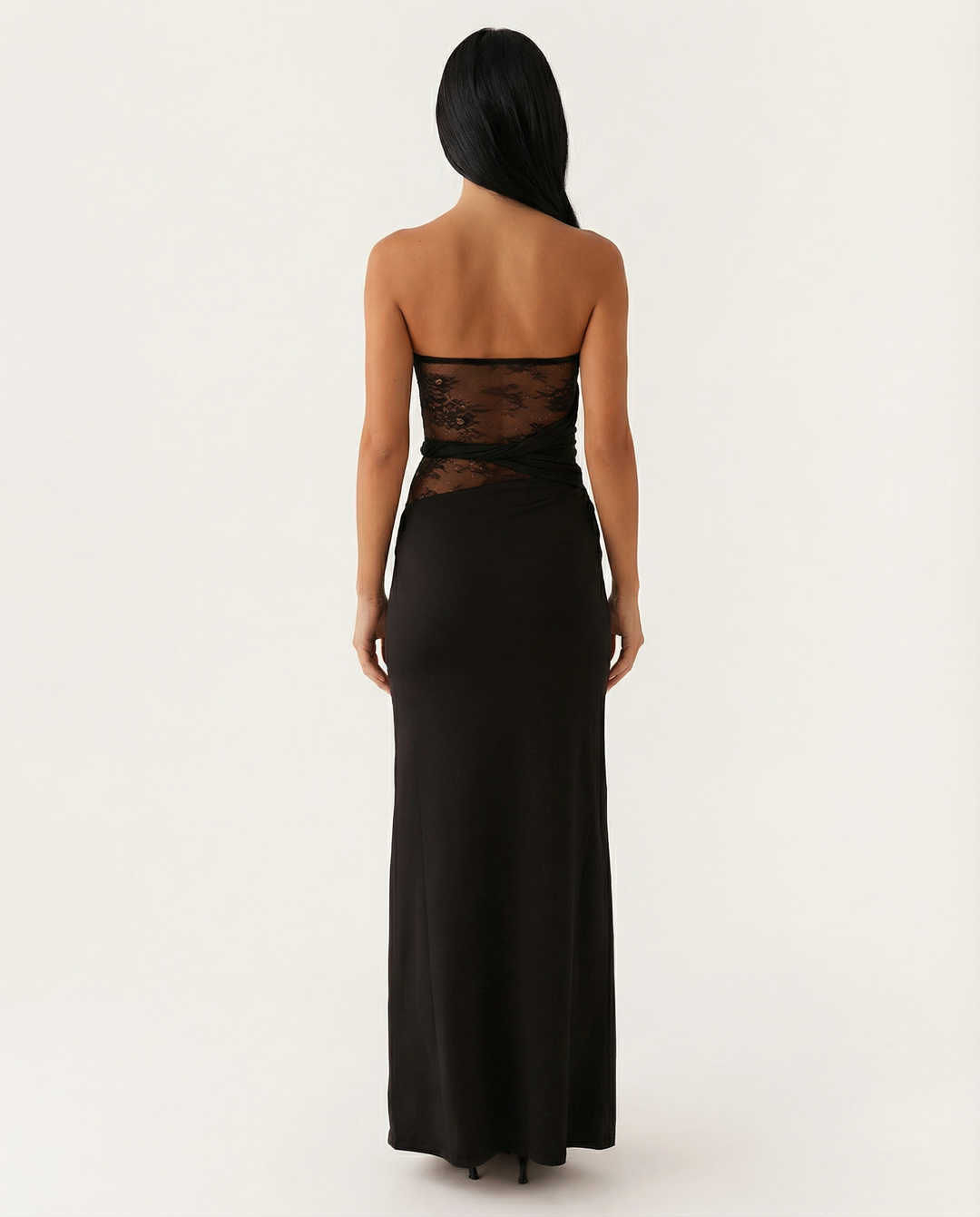 Tonia | Strapless Maxi Dress with Lace Panel and Side Slit