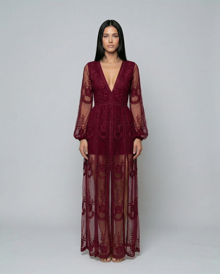 Maxine | Lace Maxi Dress with Long Sleeves