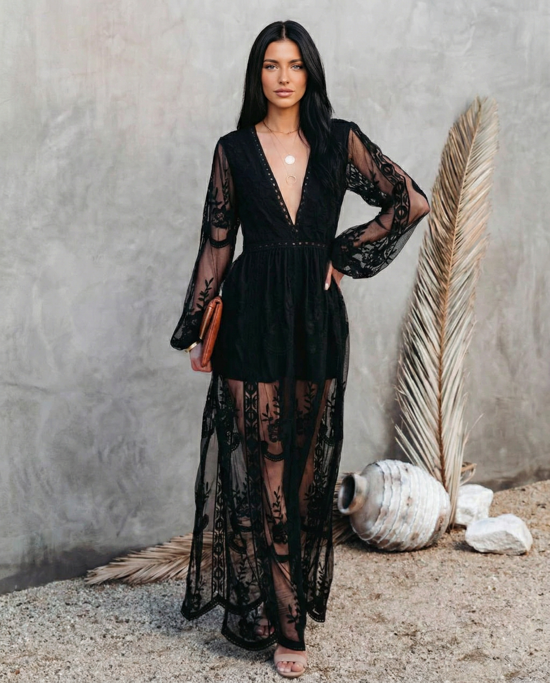 Maxine | Lace Maxi Dress with Long Sleeves