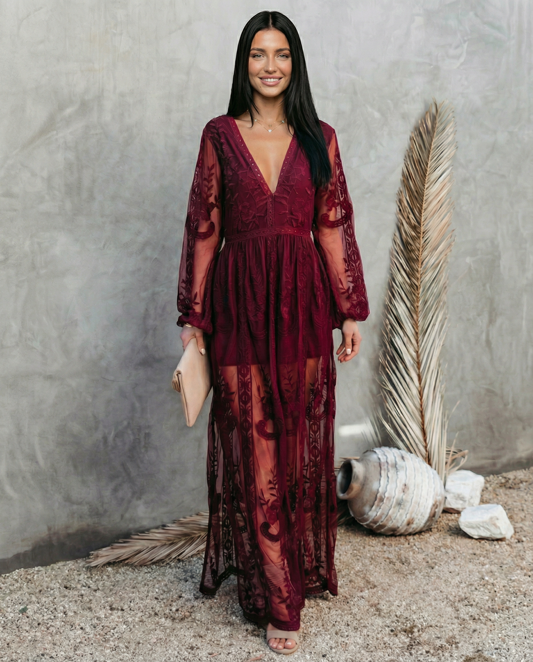 Maxine | Lace Maxi Dress with Long Sleeves