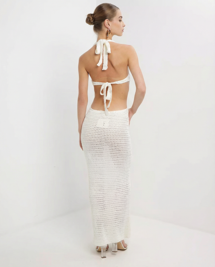 Alexis | Crochet Cut Out Halter Maxi Dress
