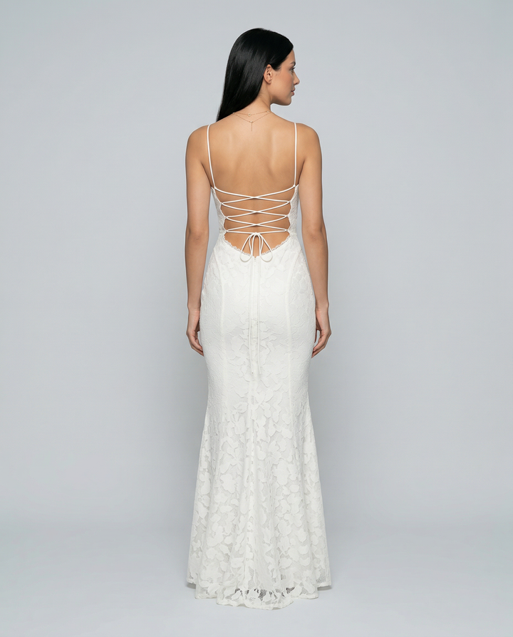 Neva | Maxi Dress with Lace-Up Back and Fitted Silhouette