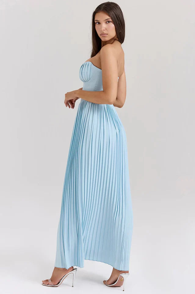 Cindy | Strapless Maxi Dress with Pleated Skirt