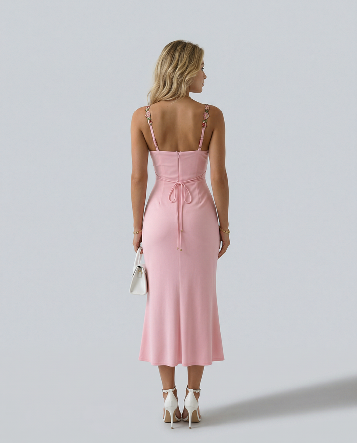 Krista | Bodycon Maxi Dress with Floral Strap Detail