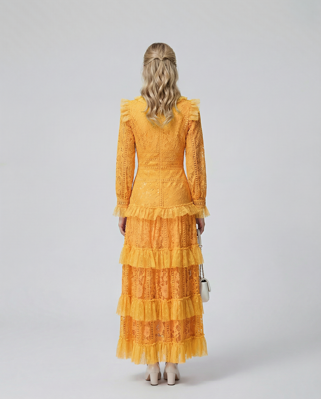 Rebekah | Lace Maxi Dress with Long Sleeves and Tiered Ruffles