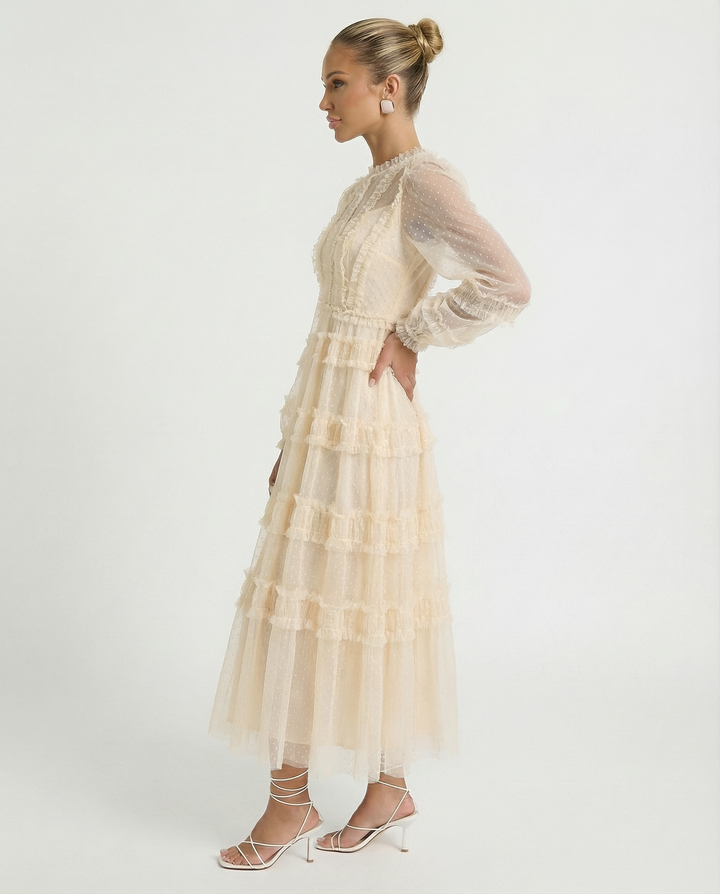 Celia | Midi Dress with Sheer Long Sleeves