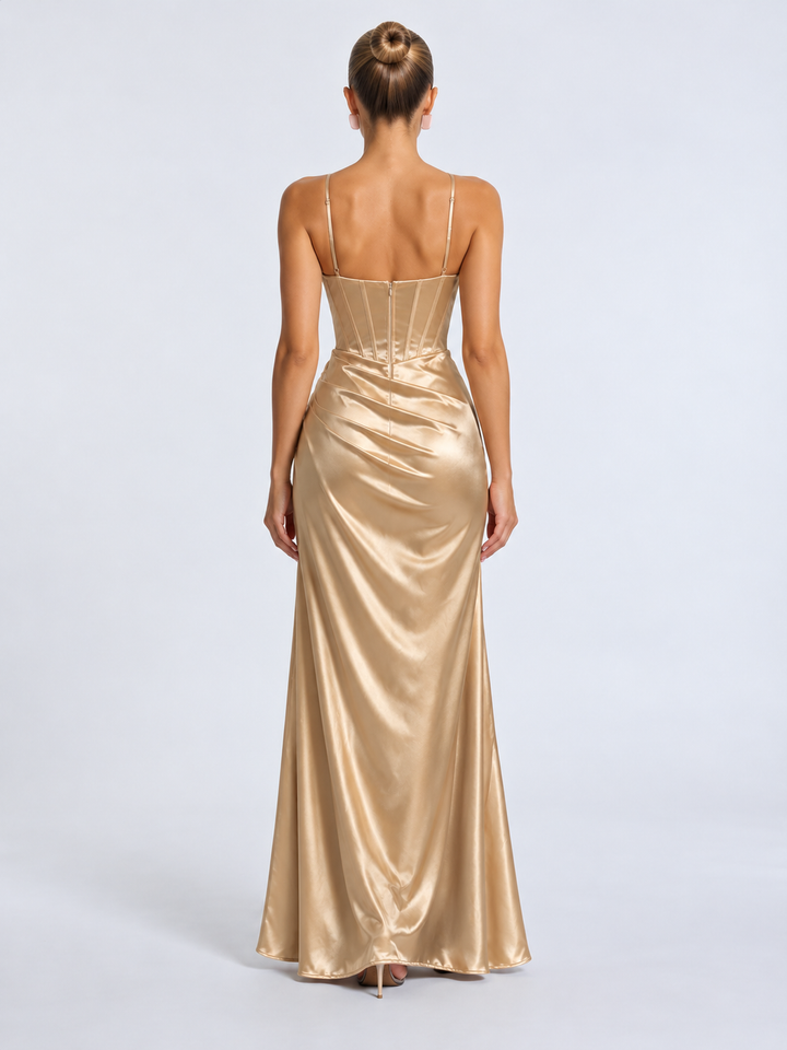 Rosa | A-Line Ruched Burgundy Maxi Dress