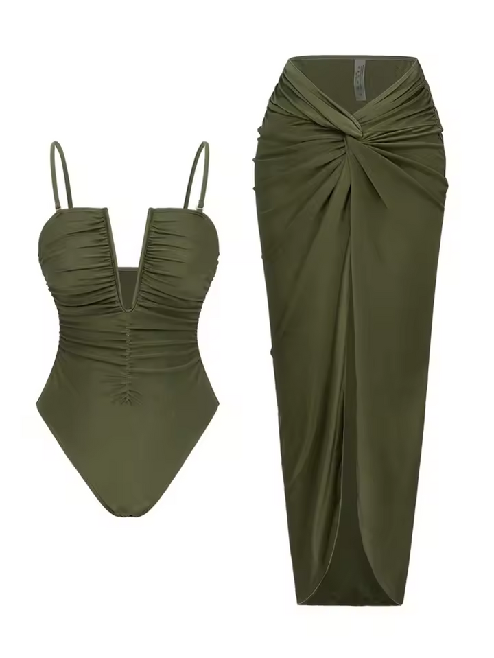 Selene | Pleated Satin Draped Side Split Maxi Dress