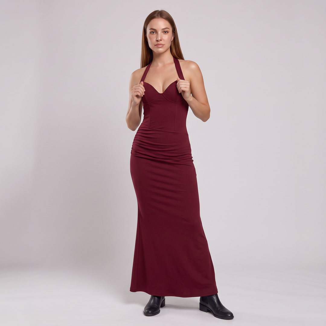 Viorela | Halter Sweetheart Backless Maxi Dress