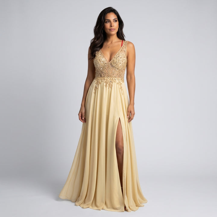 Vivienne | Maxi V-Neck Split Evening Dress