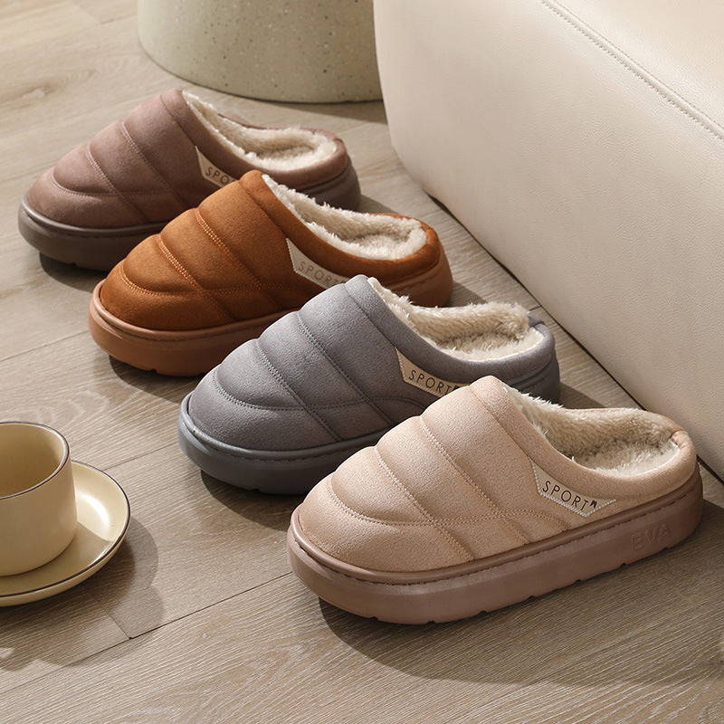 Solid Plush Slippers for Couples, Thick-Soled Warm Bedroom
