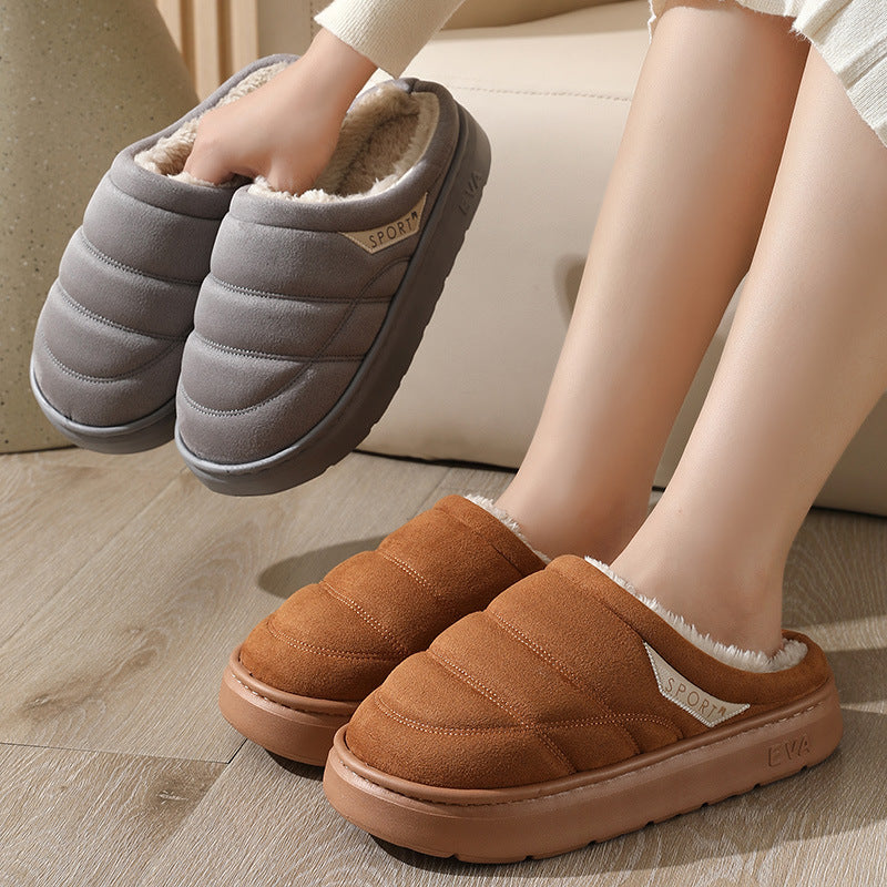 Solid Plush Slippers for Couples, Thick-Soled Warm Bedroom