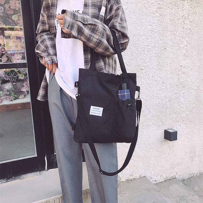 Canvas tote bag with front pockets