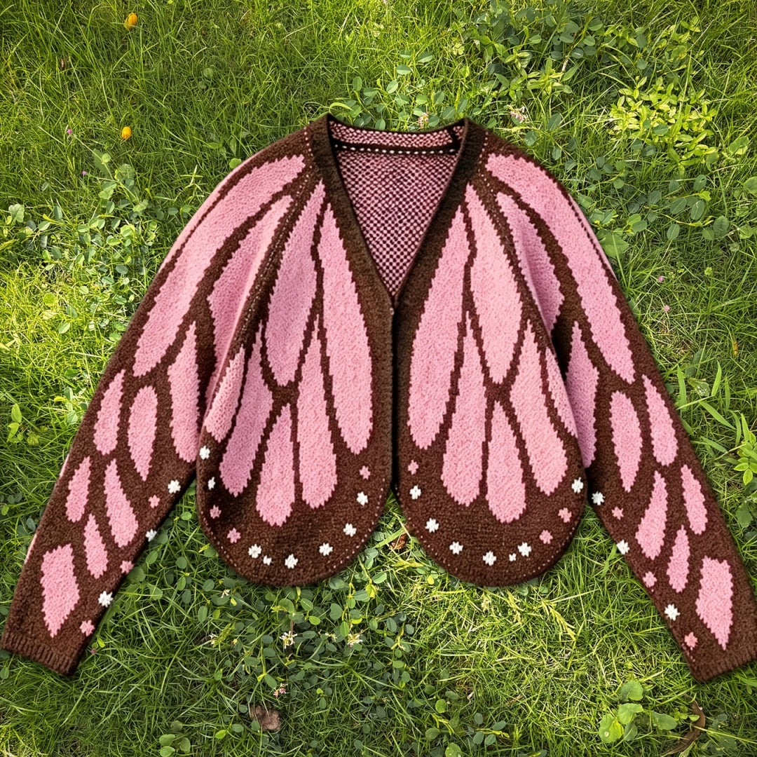 Butterfly Knit Cardigan, Open Front Long Sleeve Jumper