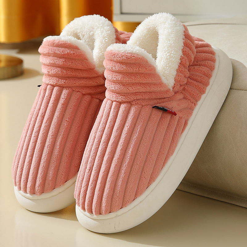 Striped Plush Home Slippers for Men and Women, Indoor Outdoor