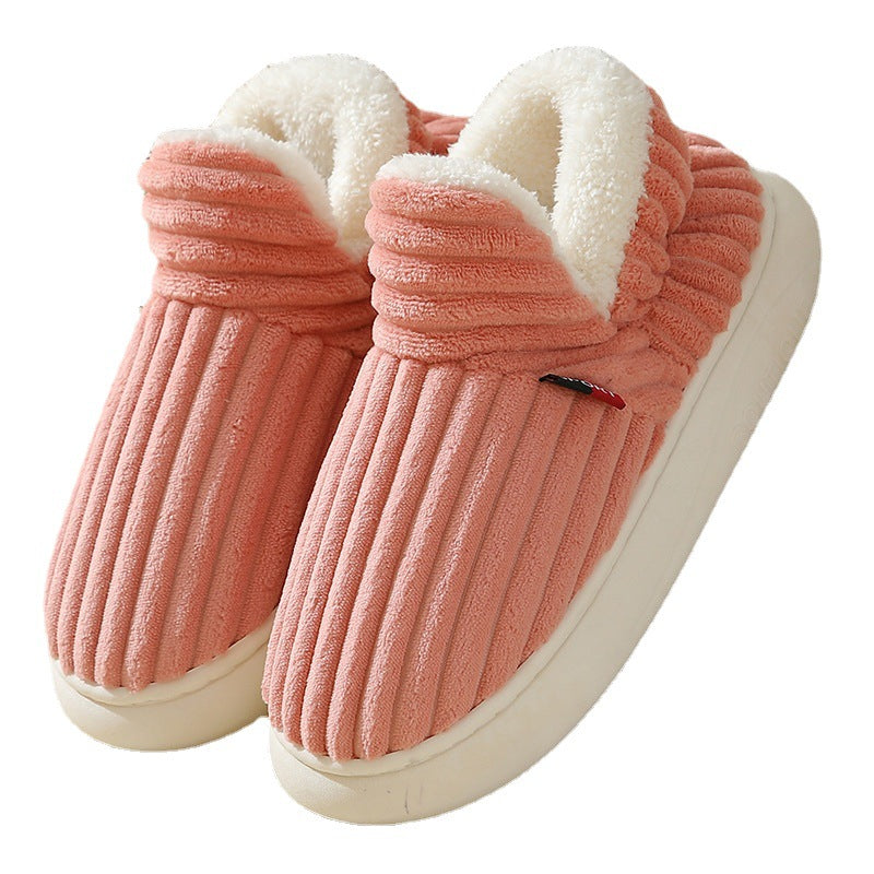 Striped Plush Home Slippers for Men and Women, Indoor Outdoor