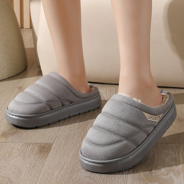 Solid Plush Slippers for Couples, Thick-Soled Warm Bedroom