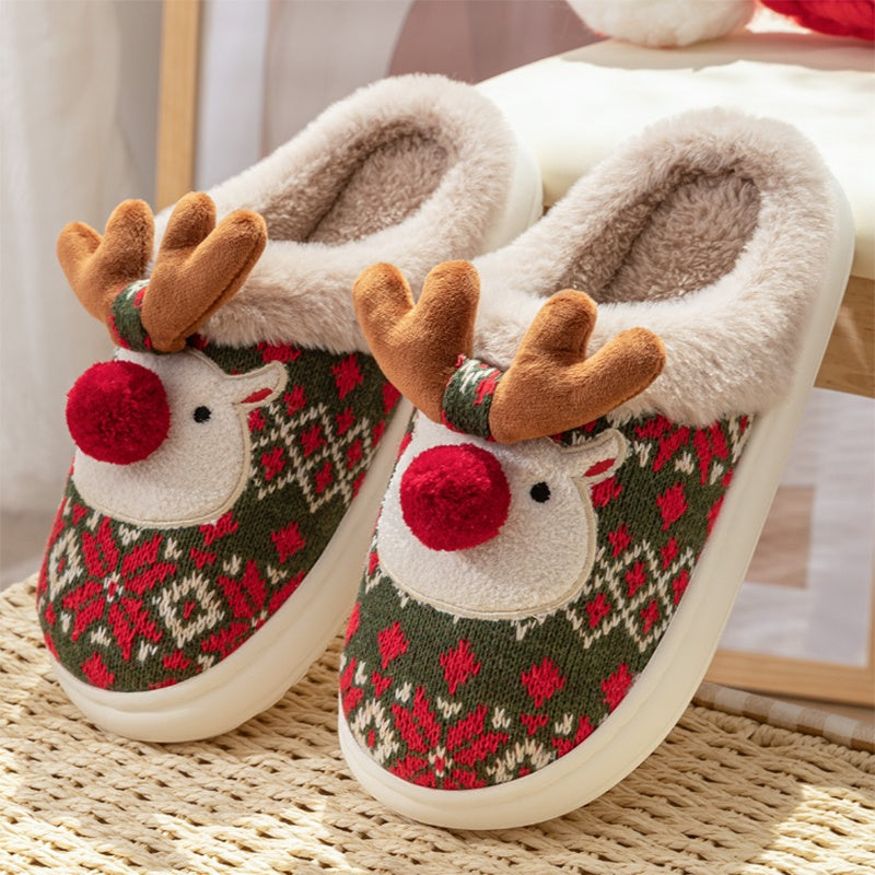 Christmas Reindeer Slippers – Cute Plush Non-Slip Slippers