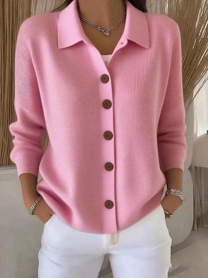 Knitted Lapel Cardigan, Button-Front Long Sleeve Jumper Coat