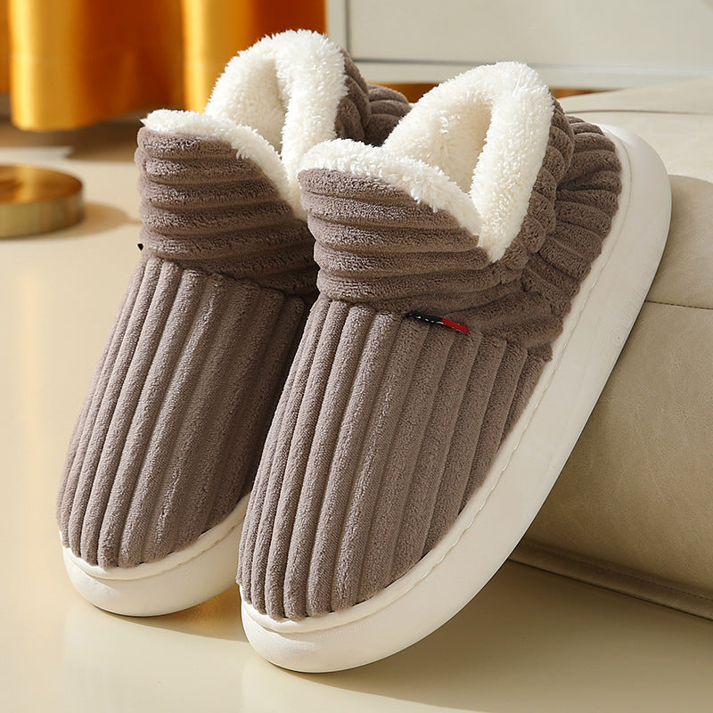 Striped Plush Home Slippers for Men and Women, Indoor Outdoor
