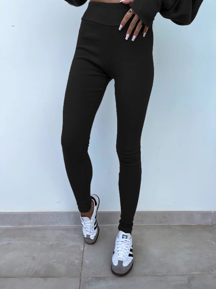 Casual Jumper Suit, Loose Crew Neck Split Top and Tight Trousers