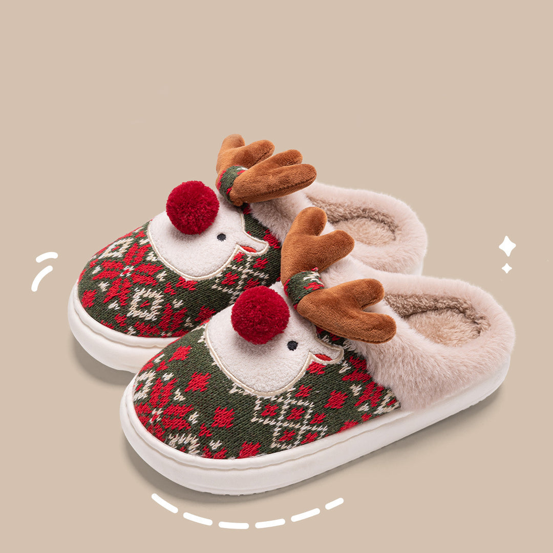 Christmas Reindeer Slippers – Cute Plush Non-Slip Slippers