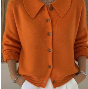 Knitted Lapel Cardigan, Button-Front Long Sleeve Jumper Coat