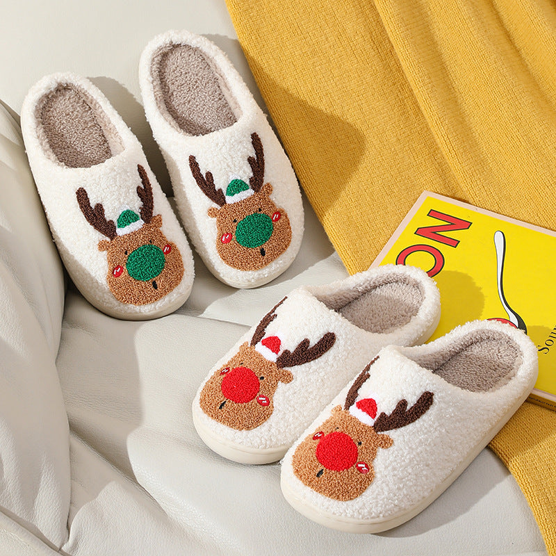 Christmas Elk Plush Slippers, Soft Cosy Slip-On House Shoes