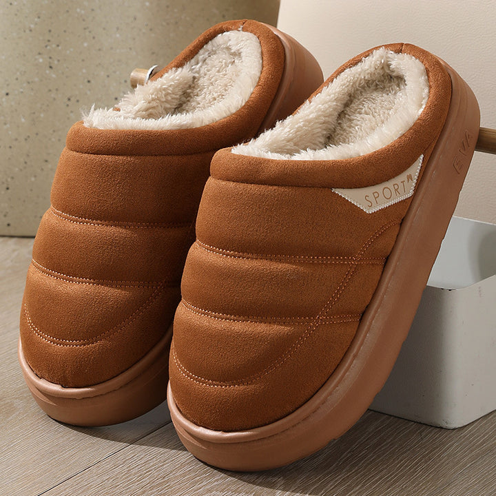 Solid Plush Slippers for Couples, Thick-Soled Warm Bedroom