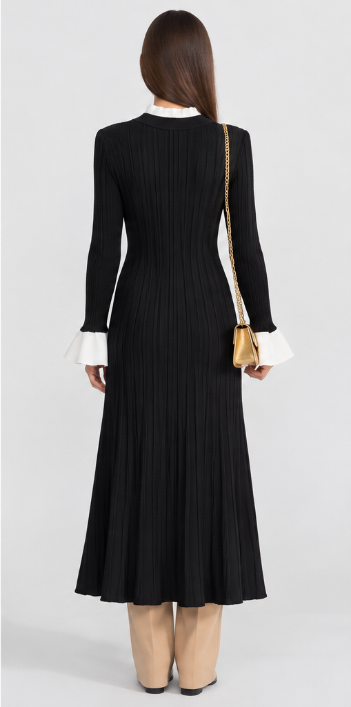 Sable | Ribbed Knit Gold Button Midi Dress